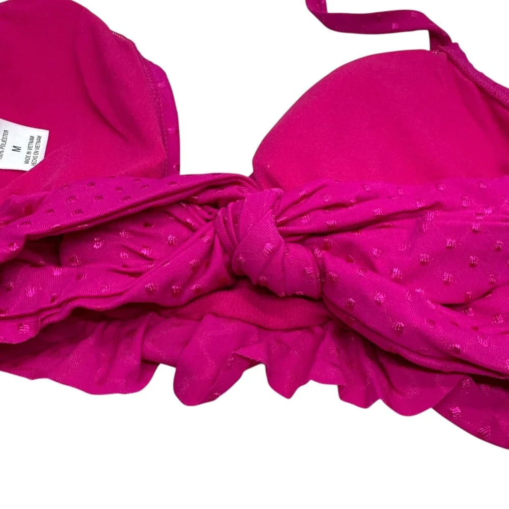 Shade Shore Raspberry Dot Ruffle‎ Halter Bikini Swim Top Women's Size Medium